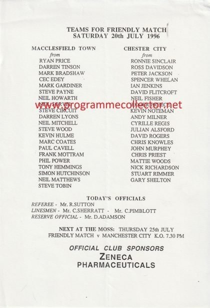 Macclesfield Town v Chester City 20-Jul-1996