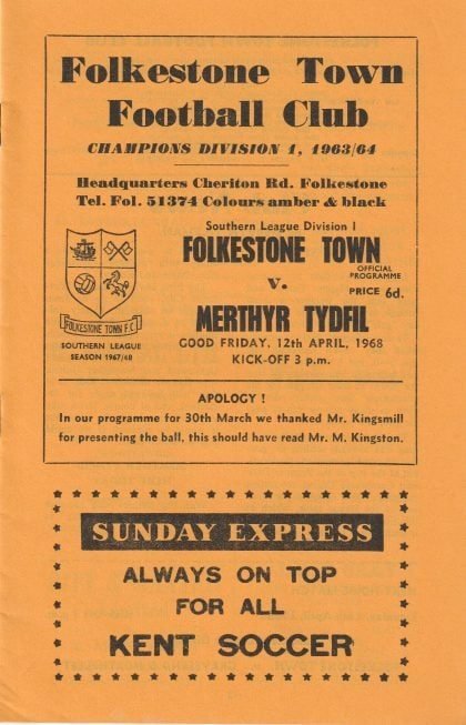 Folkestone Town v Merthyr Tydfil  12-Apr-1968