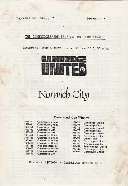 Cambridge United v Norwich City 18-Aug-1984