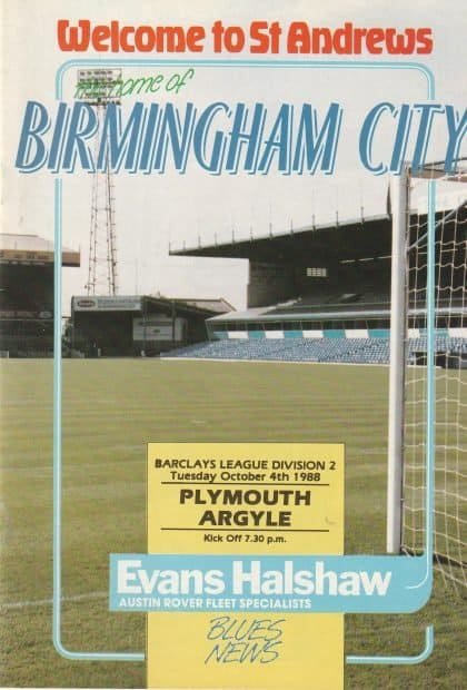 Birmingham City v Plymouth Argyle 04-Oct-1988