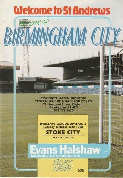 Birmingham City v Stoke City  25-Oct-1988