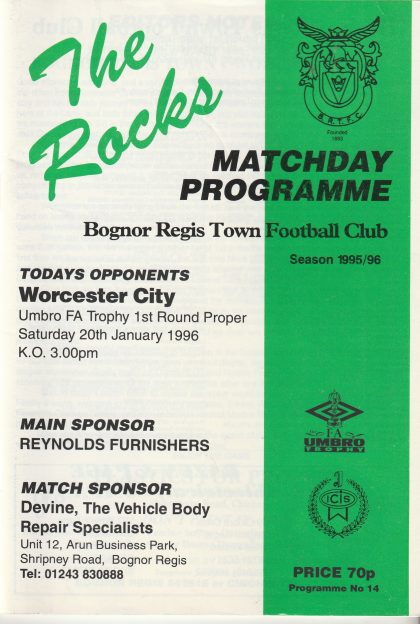 Bognor Regis Town v Worcester City  20-Jan-1996