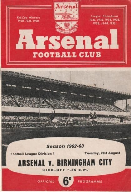 Arsenal v Birmingham City 21-Aug-1962