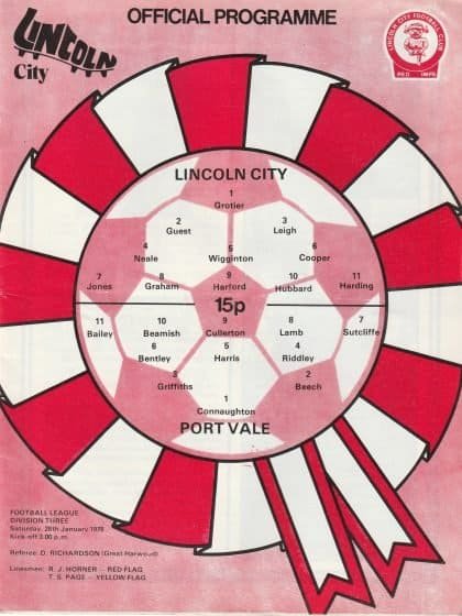 Lincoln City v Port Vale 28-Jan-1978