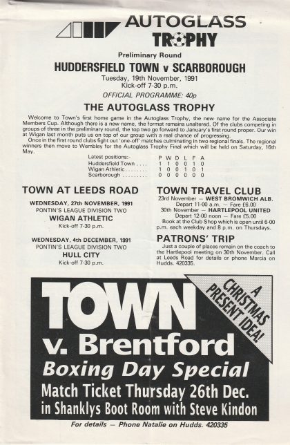 Huddersfield Town v Scarborough 19-Nov-1991