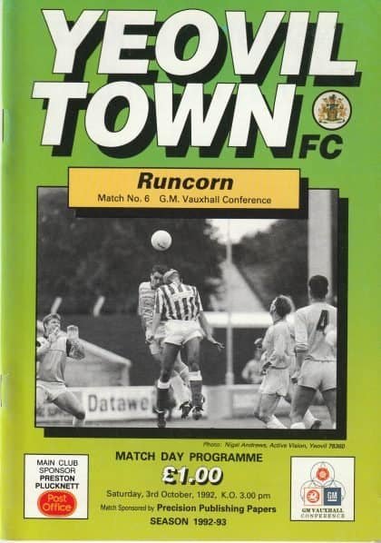 Yeovil Town v Runcorn 03-Oct-1992
