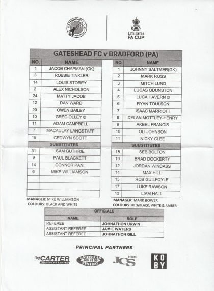 Gateshead v Bradford Park Avenue 18-Sep-2021