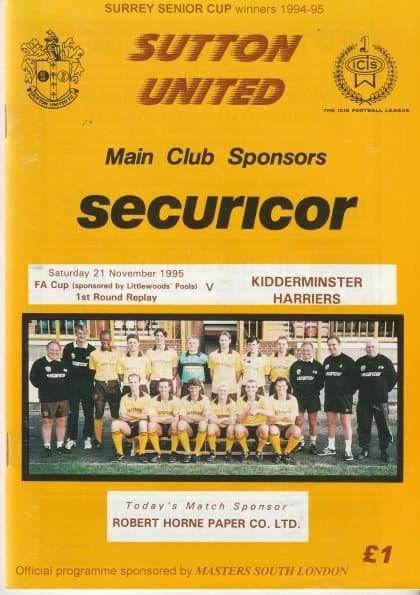 Sutton United v Kidderminster Harriers  21-Nov-1995