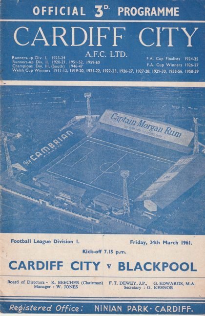 Cardiff City v Blackpool 24-Mar-1961