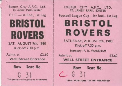Exeter City v Bristol Rovers 09-Aug-1980
