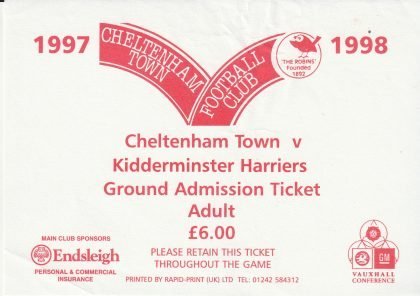 Cheltenham Town v Kidderminster Harriers 24-Mar-1998