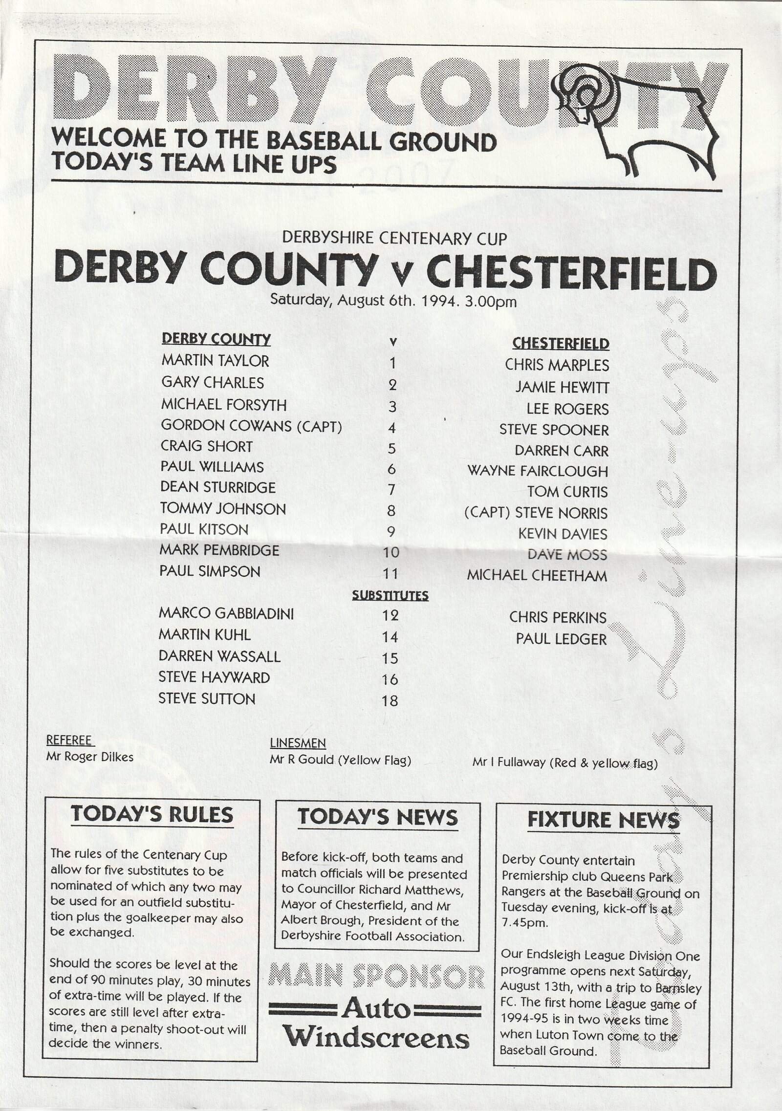 Derby County v Chesterfield 06-Aug-1994