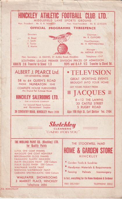 Hinckley Athletic v Hastings United  04-Jan-1964