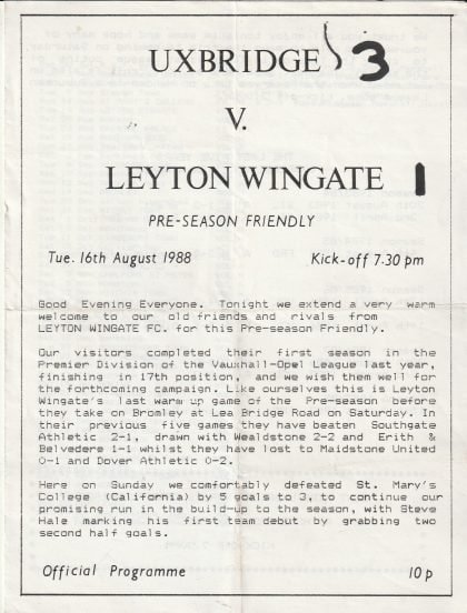 Uxbridge v Leyton-Wingate 16-Aug-1988