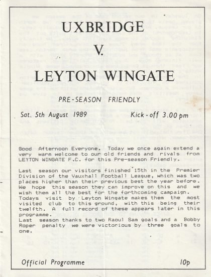 Uxbridge v Leyton-Wingate 05-Aug-1989