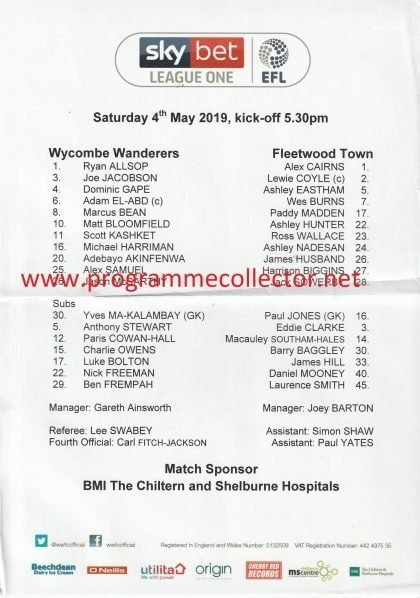 Wycombe Wanderers v Fleetwood Town 04-May-2019