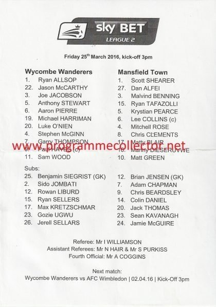 Wycombe Wanderers v Mansfield Town 25-Mar-2016
