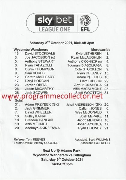 Wycombe Wanderers v Morecambe 02-Oct-2021