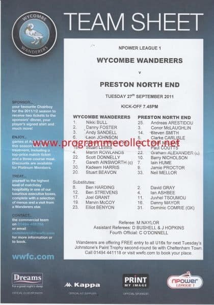 Wycombe Wanderers v Preston North End 27-Sep-2011