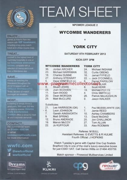Wycombe Wanderers v York City 09-Feb-2013