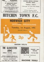 Hitchin Town v Norwich City  01-Aug-1972