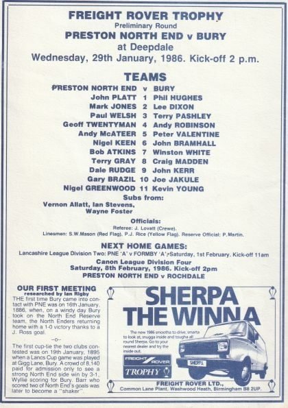 Preston North End v Bury 29-Jan-1986
