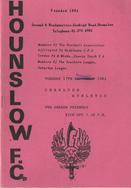 Hounslow v Charlton Athletic  17-Aug-1982