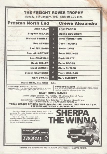 Preston North End v Crewe Alexandra 05-Jan-1987