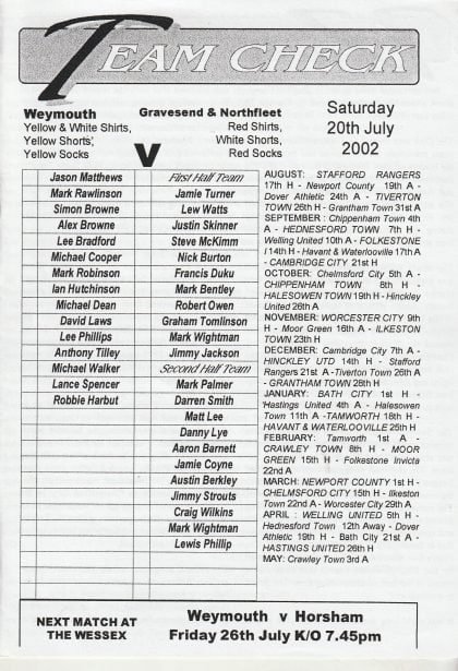 Weymouth v Gravesend & Northfleet 20-Jul-2002