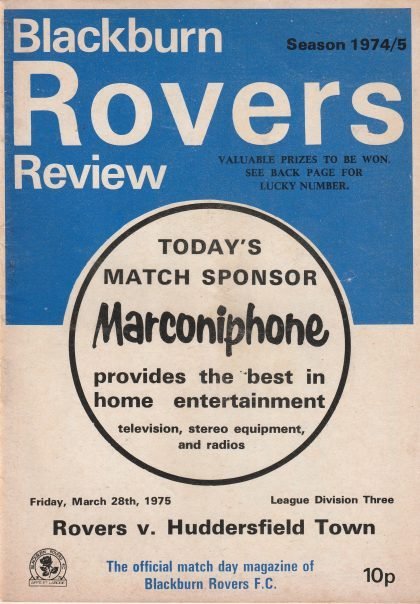 Blackburn Rovers v Huddersfield Town 28-Mar-1975
