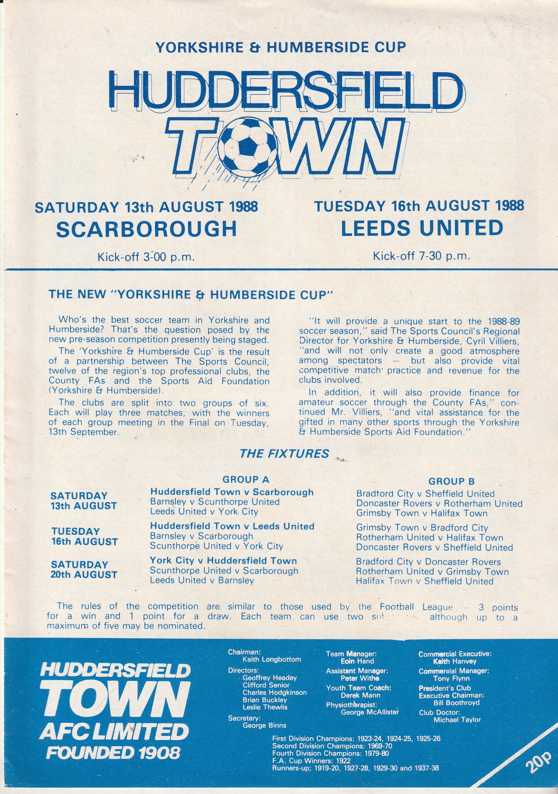 Huddersfield Town v Leeds United 16-Aug-1988
