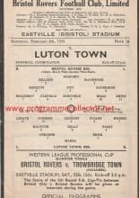 Bristol Rovers Reserves v Luton Town Reserves 08-Feb-1958