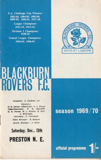 Blackburn Rovers v Preston North End 13-Dec-1969