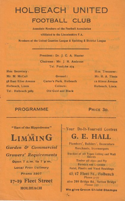 Holbeach United v Potton United 12-Oct-1963