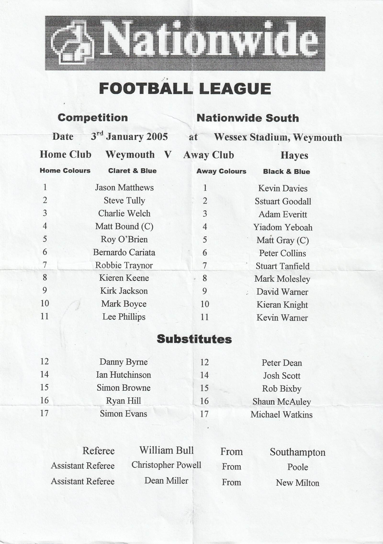 Weymouth v Hayes 03-Jan-2005