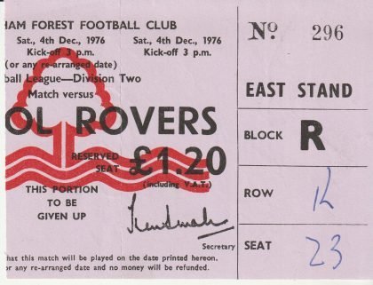 Nottingham Forest v Bristol Rovers  04-Dec-1976