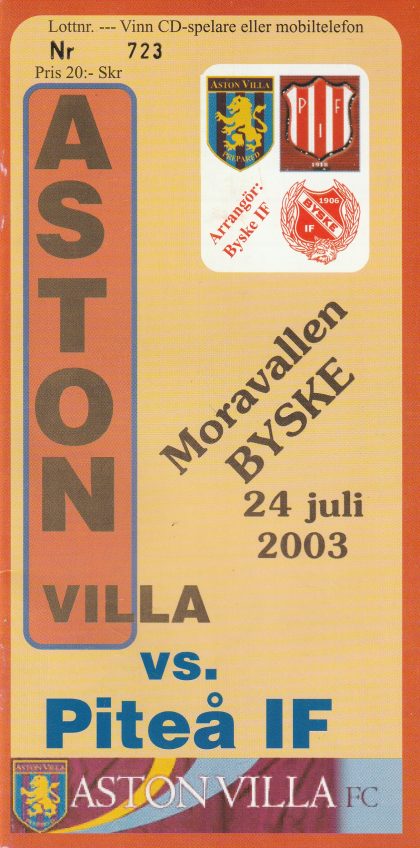 Pitea IF v Aston Villa 24-Jul-2003