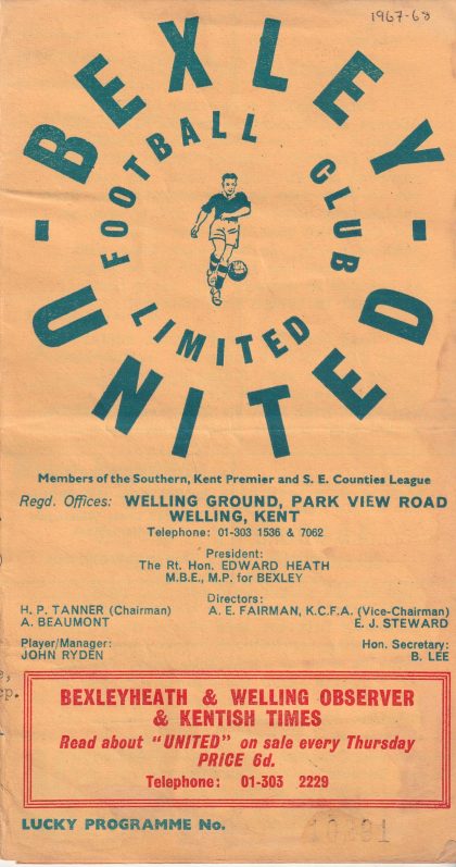 Bexley United Reserves v Sheppey United Reserves 13-Dec-1967