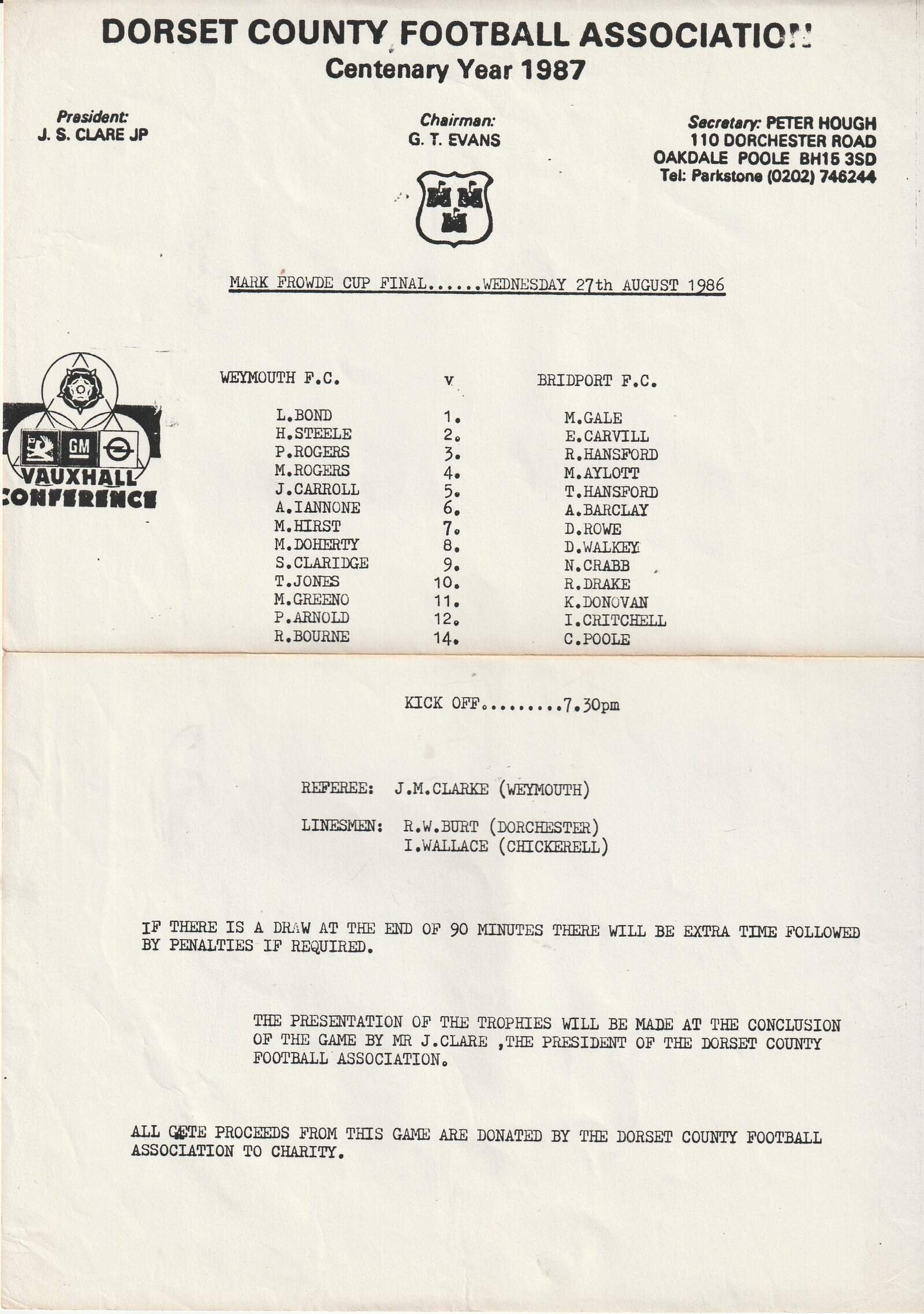 Weymouth v Bridport 27-Aug-1986