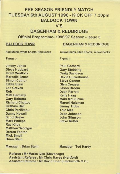 Baldock Town v Dagenham & Redbridge 06-Aug-1996