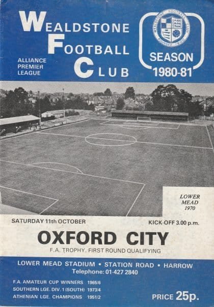 Wealdstone v Oxford City 11-Oct-1980