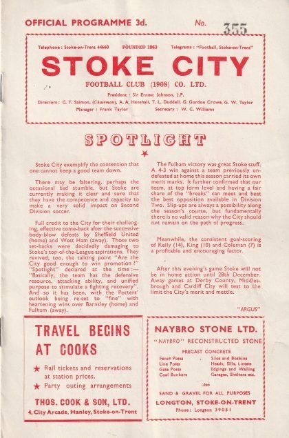 Stoke City v Swansea Town 09-Dec-1957