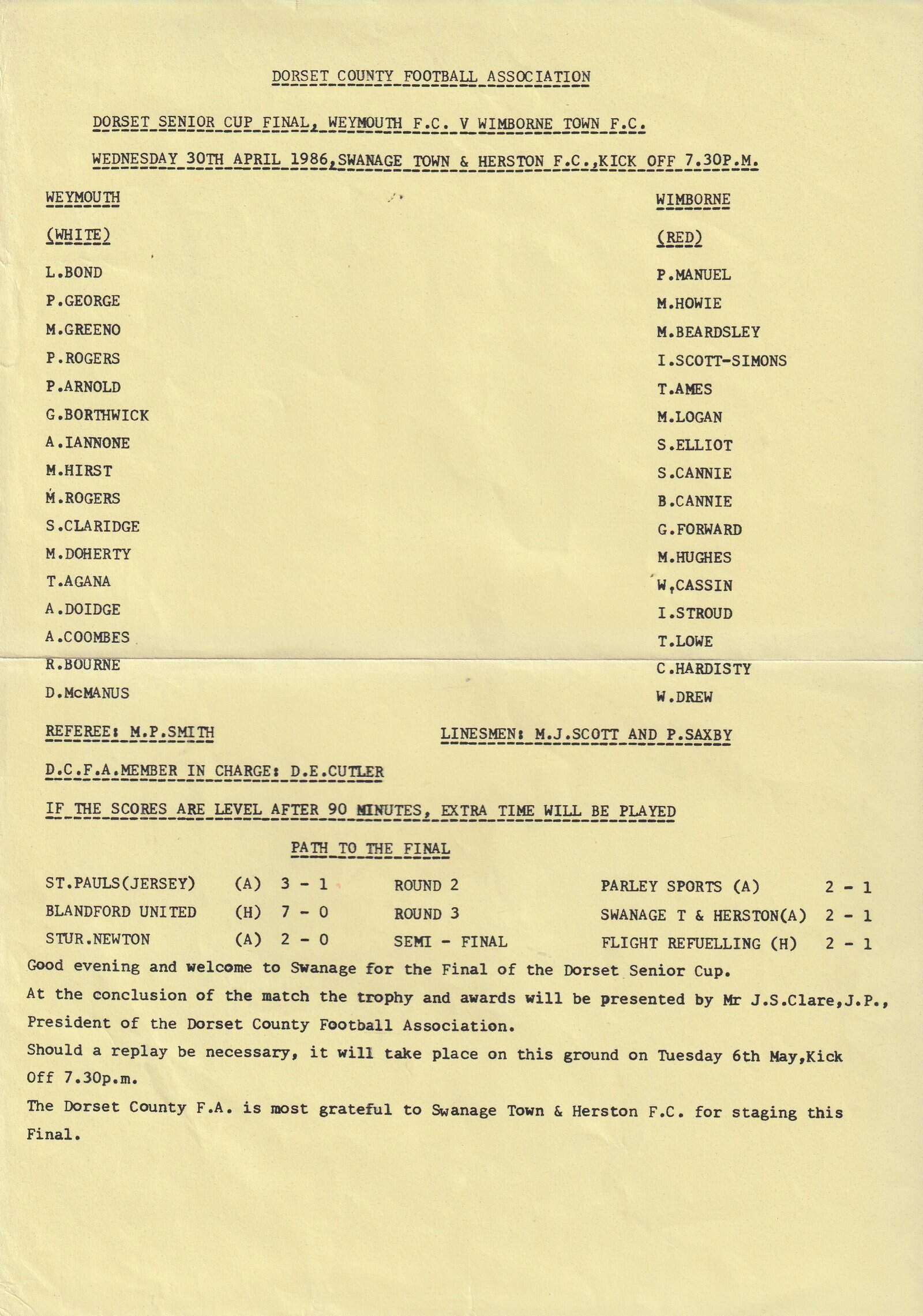 Weymouth v Wimborne Town 30-Apr-1986