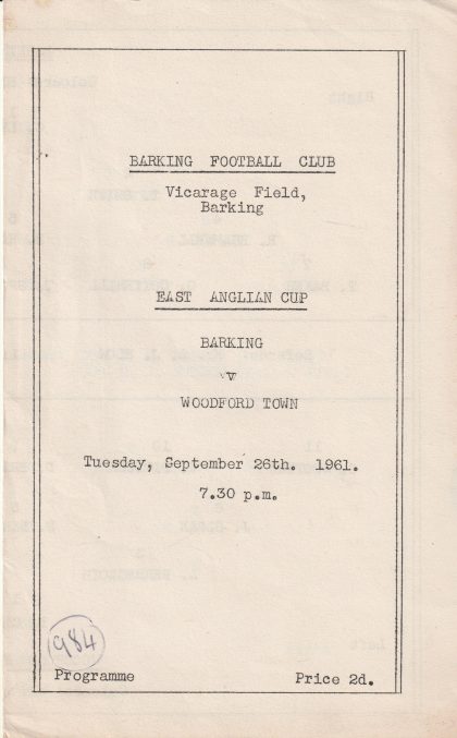 Barking v Woodford Town 26-Sep-1961