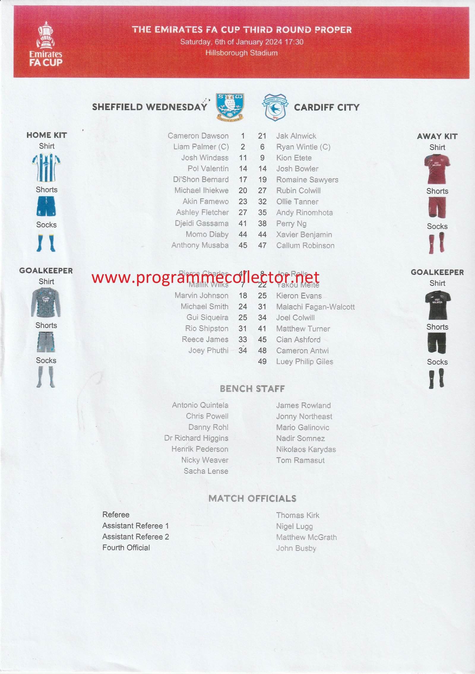 Sheffield Wednesday v Cardiff City  06-Jan-2024