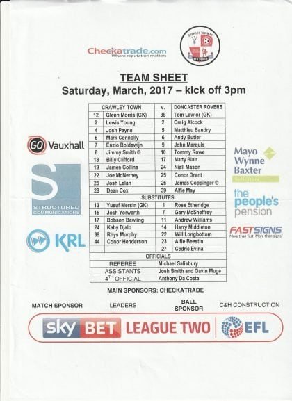 Crawley Town v Doncaster Rovers  04-Mar-2017
