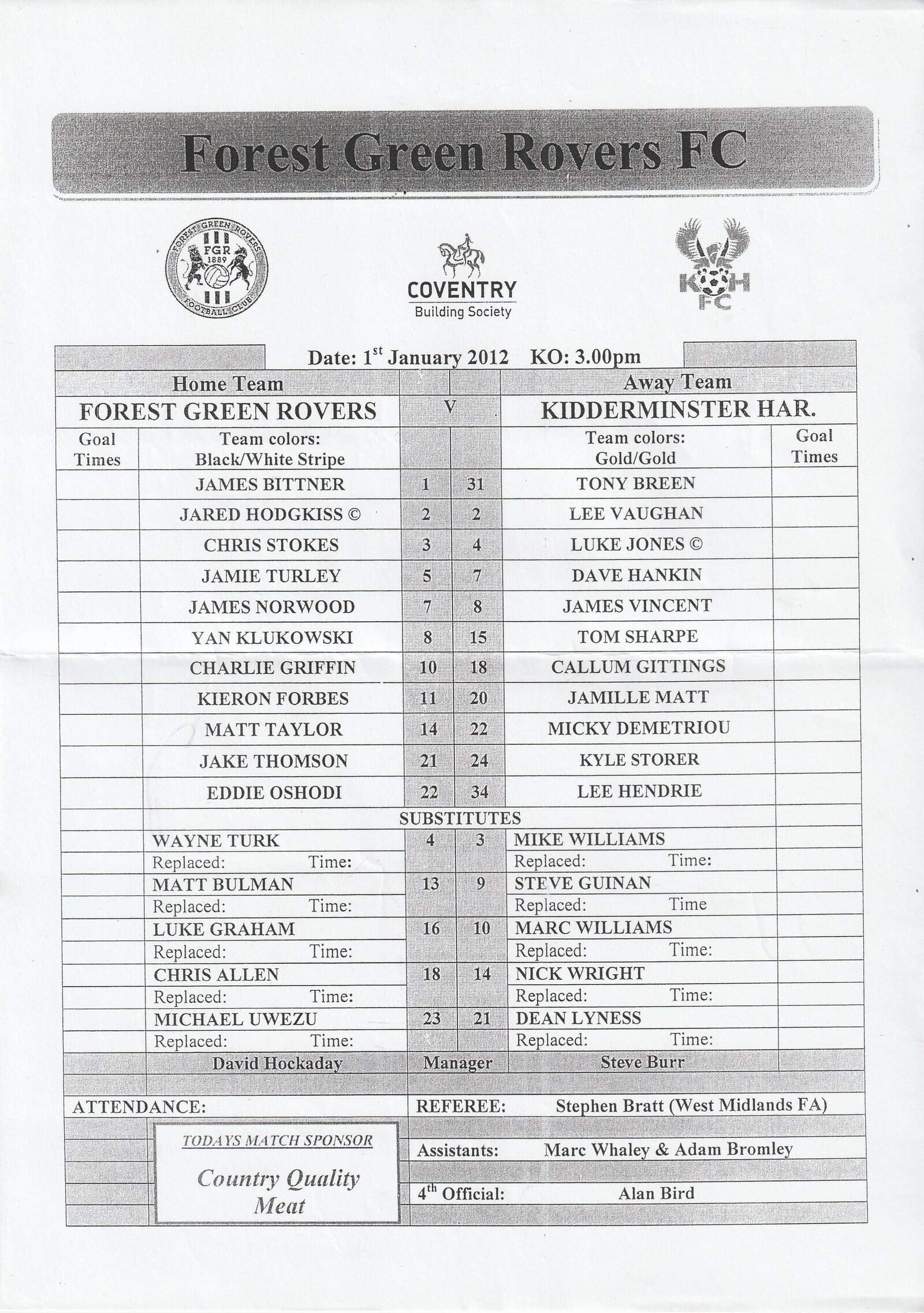 Forest Green Rovers v Kidderminster Harriers 01-Jan-2012
