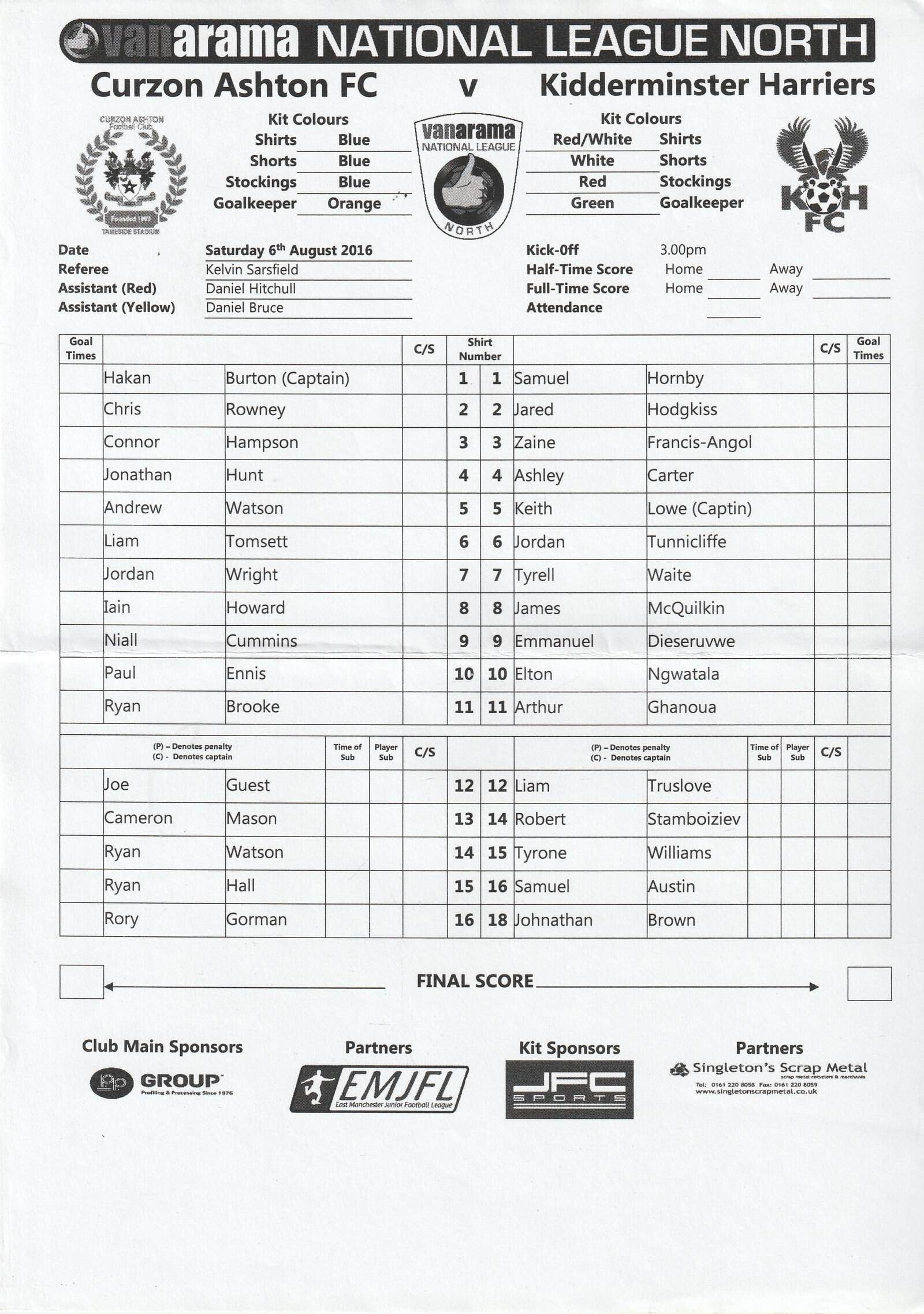 Curzon Ashton v Kidderminster Harriers 06-Aug-2016