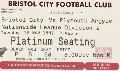Bristol City v Plymouth Argyle  18-Nov-1997