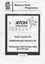 Notts County Reserves v Kidderminster Harriers Reserves 10-Oct-2001